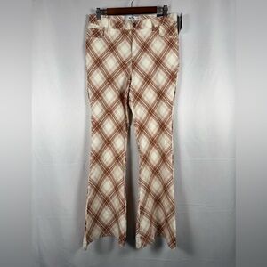 Hollister High Rise Flair Plaid Flat Front NWT 70's Retro Stretch Disco Hippie L